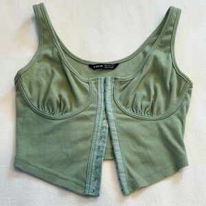 SHEIN Sage Green Ribbed Hook & Eye Top XS